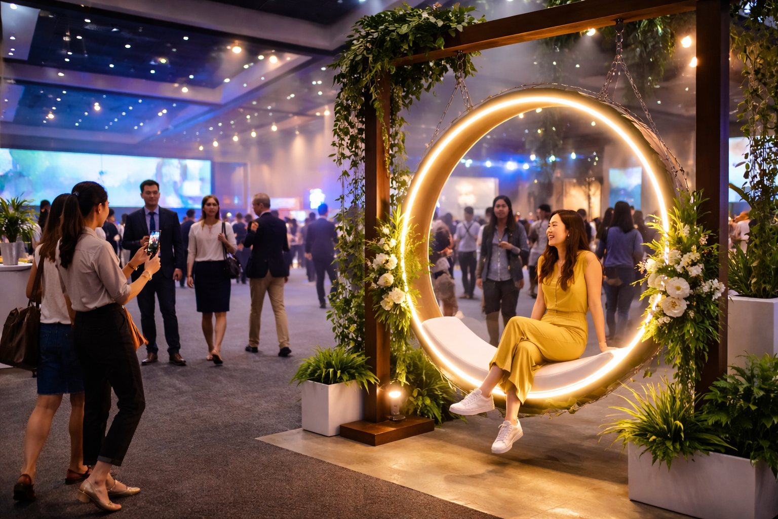 Locação de balanço de LED para evento que encanta, gera engajamento e atrai público com experiências únicas e fotos incríveis.